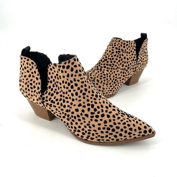 LULUS Marca Vegan Tan and Black Cheetah Print Cutout Slip On Ankle Booties - Picture 2 of 7